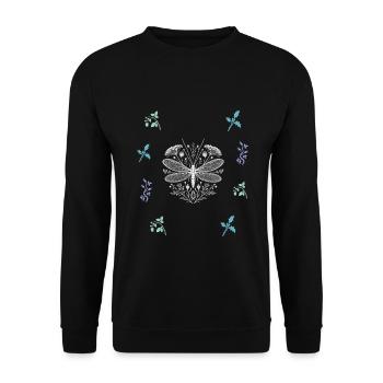 Libelle & Beerenzweig - Dark Botanical - Unisex Pullover - Schwarz - Vorne - Alina (178cm) & Michal (187cm)