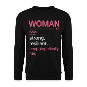 Definition: Frau: Stark, widerstandsfähig - Unisex Pullover - Schwarz - Vorne - Alina (178cm) & Michal (187cm)