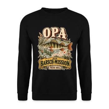 Opa Angeln Barsch Mission Geschenk Shirt - Unisex Pullover - Schwarz - Vorne - Alina (178cm) & Michal (187cm)