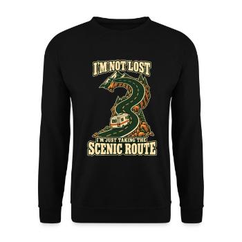 Wohnmobil Scenic Route I'm Not Lost Shirt - Unisex Pullover - Schwarz - Vorne - Alina (178cm) & Michal (187cm)