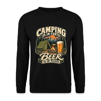 Camping Bier In-Tents In-Hand Retro Shirt - Unisex Pullover - Schwarz - Vorne - Alina (178cm) & Michal (187cm)