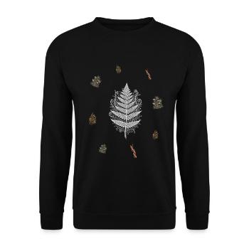 Farn & Beerenzweig & Beerenranke - Naturmotiv - Unisex Pullover - Schwarz - Vorne - Alina (178cm) & Michal (187cm)