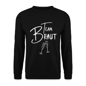 Team Braut JGA Design mit Sektgläsern Spruch - Unisex Pullover - Schwarz - Vorne - Alina (178cm) & Michal (187cm)