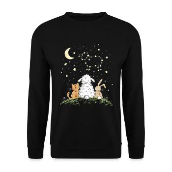 Schaf Katze Hase Sternbild Sterne Nacht Tierfreund - Unisex Pullover - Schwarz - Vorne - Alina (178cm) & Michal (187cm)