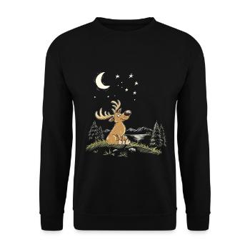 Elch unter Sternen lustig Waldnacht Mond Sterne - Unisex Pullover - Schwarz - Vorne - Alina (178cm) & Michal (187cm)