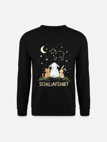 Schlafshirt Schafshirt Schaf Katze Hase Sternbild - Unisex Pullover - Schwarz