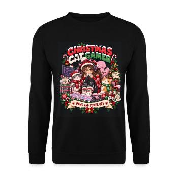 Weihnachtskatze Gamer - Unisex Pullover - Schwarz - Vorne - Alina (178cm) & Michal (187cm)