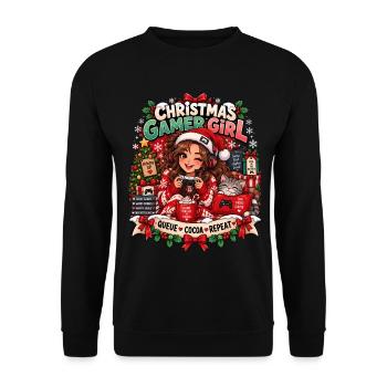 Weihnachts Gamerin Pixelkunst - Unisex Pullover - Schwarz - Vorne - Alina (178cm) & Michal (187cm)