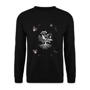 Blumenwurzel & Farn & Dornenwurzel - Naturmotiv - Unisex Pullover - Schwarz - Vorne - Alina (178cm) & Michal (187cm)