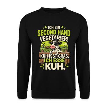 Ich bin Second Hand Vegetarier! - Unisex Pullover - Schwarz - Vorne - Alina (178cm) & Michal (187cm)