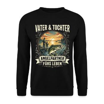Vater & Tochter Angelpartner fürs Leben - Unisex Pullover - Schwarz - Vorne - Alina (178cm) & Michal (187cm)