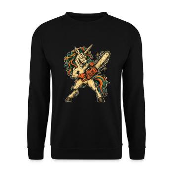 Psycho Einhorn Kettensäge Horror Shirt - Unisex Pullover - Schwarz - Vorne - Alina (178cm) & Michal (187cm)