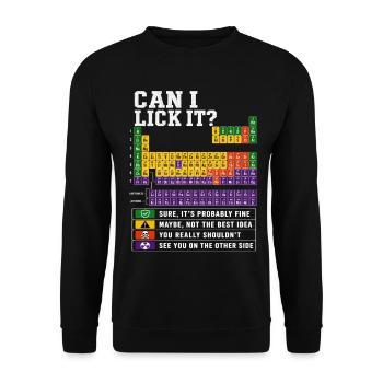 Can I Lick It? Periodic Meme - Unisex Pullover - Schwarz - Vorne - Alina (178cm) & Michal (187cm)