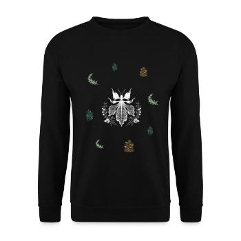 Blattinsekt & Wacholder - Botanische Kunst - Unisex Pullover - Schwarz - Vorne - Alina (178cm) & Michal (187cm)