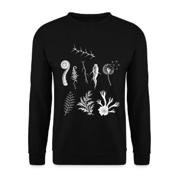 Dornenzweig & Farn & Wurzel - Dark Botanical - Unisex Pullover - Schwarz - Vorne - Alina (178cm) & Michal (187cm)