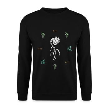Welke Nelke & Dornenwurzel - Botanische Kunst - Unisex Pullover - Schwarz - Vorne - Alina (178cm) & Michal (187cm)