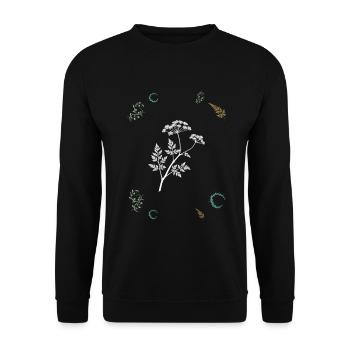 Doldenblume & Beerenranke - Botanische Kunst - Unisex Pullover - Schwarz - Vorne - Alina (178cm) & Michal (187cm)