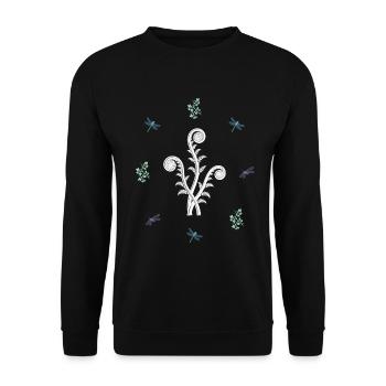 Farn & Beerenzweig & Libelle - Naturmotiv - Unisex Pullover - Schwarz - Vorne - Alina (178cm) & Michal (187cm)