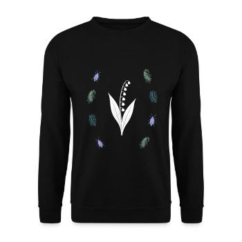 Maiglöckchen & Leuchtkäfer - Dark Botanical - Unisex Pullover - Schwarz - Vorne - Alina (178cm) & Michal (187cm)