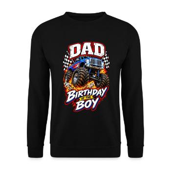 Dad of the Birthday Boy Monster Truck Birthday - Unisex Pullover - Schwarz - Vorne - Alina (178cm) & Michal (187cm)