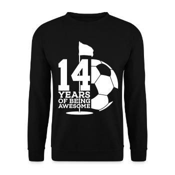 14 JAHRE FUßBALLGOLF 14. GEBURTSTAG - Unisex Pullover - Schwarz - Vorne - Alina (178cm) & Michal (187cm)