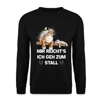 Mir reicht’s ich geh zum Stall Pferd Reiter Humor  - Unisex Pullover - Schwarz - Vorne - Alina (178cm) & Michal (187cm)