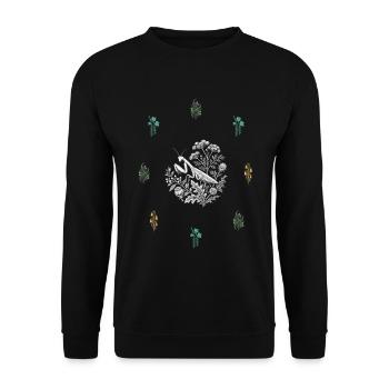 Fangschrecke & Beerenranke - Botanische Kunst - Unisex Pullover - Schwarz - Vorne - Alina (178cm) & Michal (187cm)