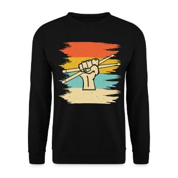 Gift Drums Schlagzeuger Raised Fist and Sticks - Unisex Pullover - Schwarz - Vorne - Alina (178cm) & Michal (187cm)