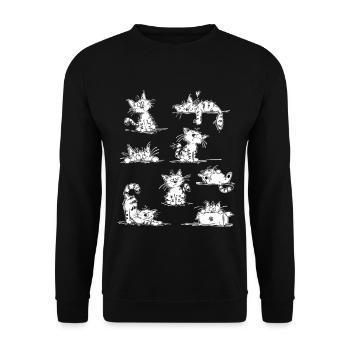 Lustige Katzen Doodle | Katzenfreund Geschenk - Unisex Pullover - Schwarz - Vorne - Alina (178cm) & Michal (187cm)