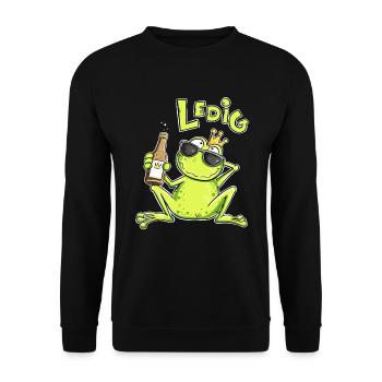 Ledig Frosch | Single Spruch Lustiges Geschenk - Unisex Pullover - Schwarz - Vorne - Alina (178cm) & Michal (187cm)