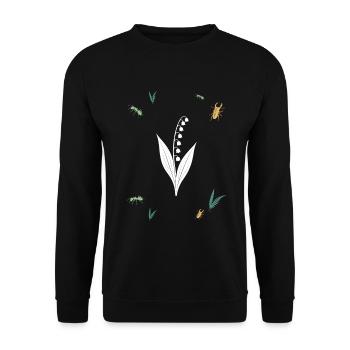 Maiglöckchen & Ameise & Farn - Botanik - Unisex Pullover - Schwarz - Vorne - Alina (178cm) & Michal (187cm)