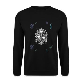 Beeren & Blumenranke & Libelle - Dark Botanical - Unisex Pullover - Schwarz - Vorne - Alina (178cm) & Michal (187cm)