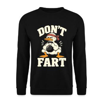 Don't Fart Fitness Ente – Kettlebell Gym Humor - Unisex Pullover - Schwarz - Vorne - Alina (178cm) & Michal (187cm)