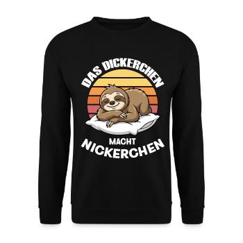 Das Dickerchen macht Nickerchen lustiger Faultier - Unisex Pullover - Schwarz - Vorne - Alina (178cm) & Michal (187cm)