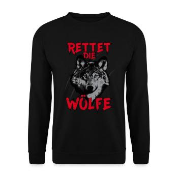 Rettet Die Wölfe Wolf Wolfskopf Tierschutz Spruch - Unisex Pullover - Schwarz - Vorne - Alina (178cm) & Michal (187cm)