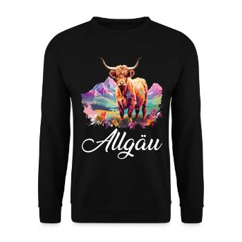 Allgäu Highland Rind Hochlandrind Alpen - Unisex Pullover - Schwarz - Vorne - Alina (178cm) & Michal (187cm)