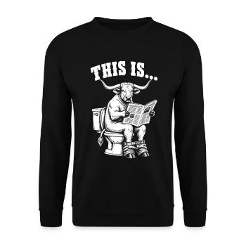 This Is Bullshit – Stier Klo Toilettenhumor - Unisex Pullover - Schwarz - Vorne - Alina (178cm) & Michal (187cm)