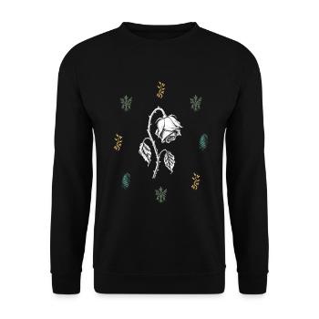 Welke Rose & Hagebutten - Botanische Kunst - Unisex Pullover - Schwarz - Vorne - Alina (178cm) & Michal (187cm)