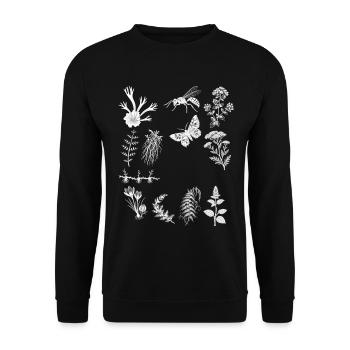 Kräuter & Wacholder & Farn - Botanische Kunst - Unisex Pullover - Schwarz - Vorne - Alina (178cm) & Michal (187cm)