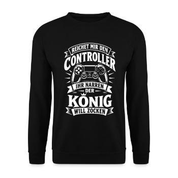 Der König will zocken | Controller | Gamer - Unisex Pullover - Schwarz - Vorne - Alina (178cm) & Michal (187cm)