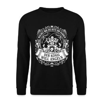 Reichet mir die Rute der König will Angeln - Unisex Pullover - Schwarz - Vorne - Alina (178cm) & Michal (187cm)