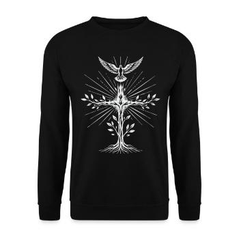 Heilig-Geist-Taubenkreuz - Unisex Pullover - Schwarz - Vorne - Alina (178cm) & Michal (187cm)