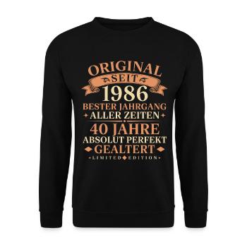 Original seit 1986 Jahrgang 40. Geburtstag - Unisex Pullover - Schwarz - Vorne - Alina (178cm) & Michal (187cm)