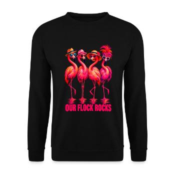 Our Flock Rocks Flamingo Summer Vacation - Unisex Pullover - Schwarz - Vorne - Alina (178cm) & Michal (187cm)