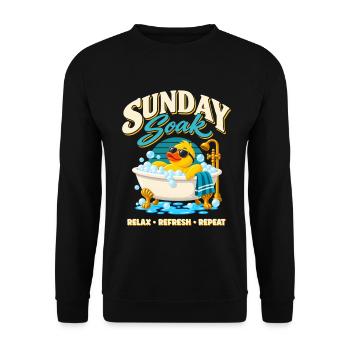 Sunday Soak Badeente – Relax Refresh Repeat - Unisex Pullover - Schwarz - Vorne - Alina (178cm) & Michal (187cm)