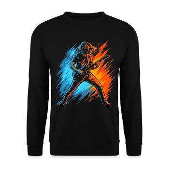 Gitarrist Herren Jungen Kinder Gitarre - Unisex Pullover - Schwarz - Vorne - Alina (178cm) & Michal (187cm)