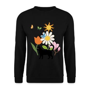 Blüten · Katze · Buntes Gänseblümchen · Natur - Unisex Pullover - Schwarz - Vorne - Alina (178cm) & Michal (187cm)