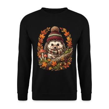 Herbstlicher Igel im Herbstlaub - Unisex Pullover - Schwarz - Vorne - Alina (178cm) & Michal (187cm)