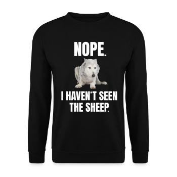 Nope I Haven't Seen The Sheep Wolf Meme - Unisex Pullover - Schwarz - Vorne - Alina (178cm) & Michal (187cm)