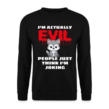 I'm Actually Evil Süßer Wolf Halloween Spruch - Unisex Pullover - Schwarz - Vorne - Alina (178cm) & Michal (187cm)